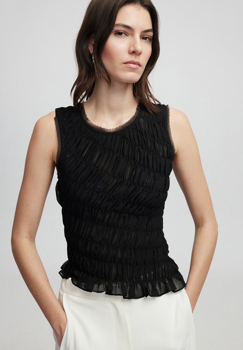 Ipekyol - SLIM FIT DIAGONAL SMOCKED - Blouse - black, Enlarge