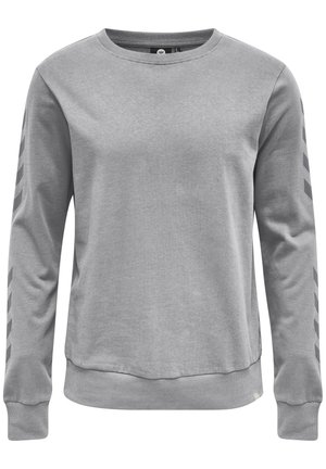 Graues Langarm-Sweatshirt aus Baumwollmischung, mit gerippten Bündchen und Saum, versehen mit Zickzackmuster-Akzenten an den Ärmeln.