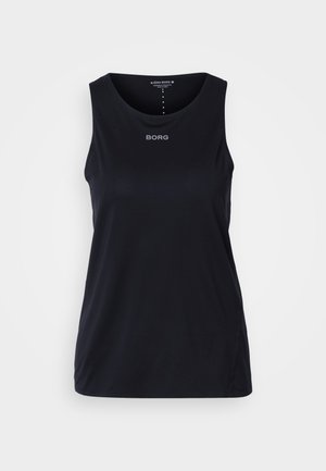 Μαύρο αμάνικο αθλητικό τοπ με στρογγυλή λαιμόκοψη και λογότυπο "BORG" στο κέντρο του στήθους.