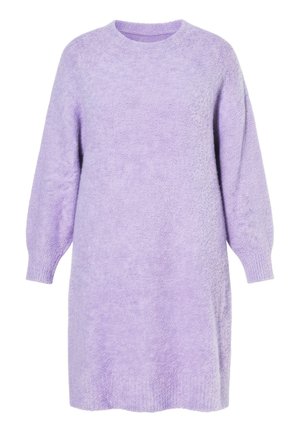 Weich strukturierter fliederfarbener Langarm-Pulloverkleid mit Rundhalsausschnitt und gerippten Bündchen sowie Saum.