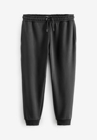 Zwarte joggingbroek met een elastische tailleband met trekkoord, zijzakken en geribde boorden. Gemaakt van zachte, gladde stof.