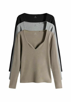 REGULAR FIT - 3 PACK SWEETHEART NECKLINE LONG SLEEVE  - Maglietta a manica lunga - black taupe brown grey marl