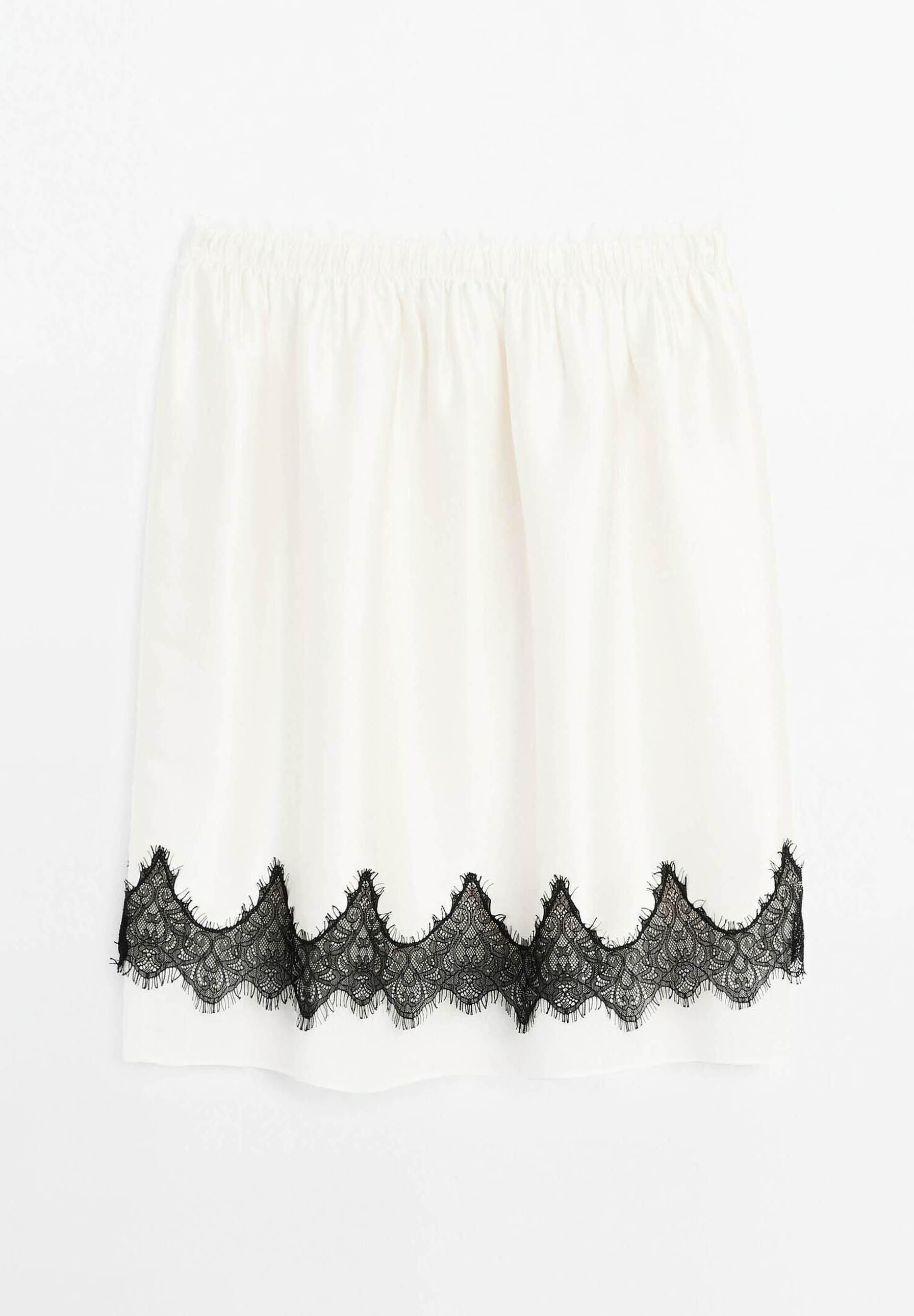 Massimo Dutti CONTRAST LACE-TRIMMED - A-line skirt - white