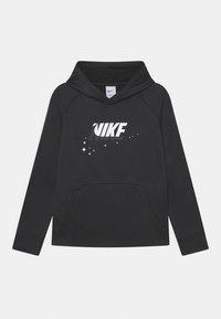 Czarna bluza z kapturem z białym logo Nike o gradientowym wzorze. Miękka tkanina, przednia kieszeń kangurza i ściągacze przy mankietach.