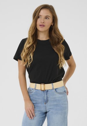 BREE - Braided belt - nature straw w brown buckle