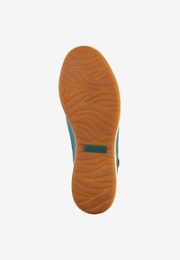 Light blue shoe with a textured upper and rubber orange sole, featuring a wavy tread pattern and branding details. Size 37.