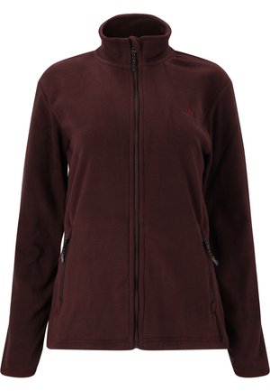 Bourgogne fleec jacka med hög krage, fullt framsida med dragkedja, två sidofickor med dragkedja och subtil logotypdetalj på bröstet.