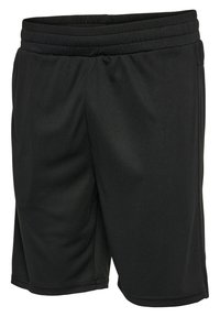 Shorts de sport noirs avec taille élastique et poches latérales, en tissu lisse et respirant.