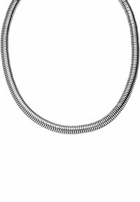 Metallkette mit einem flexiblen, runden Design, das mit einem glänzenden Silber-Finish und einer glatten, strukturierten Oberfläche versehen ist. Keine weiteren Verzierungen.