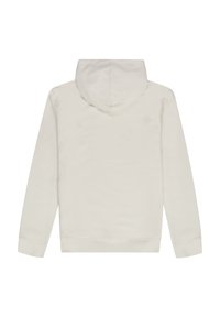 Crème-kleurige hoodie met een kangoeroezak, een trekkoordkap en ribgebreide boorden en onderrand. Gemaakt van zachte, gestructureerde stof.