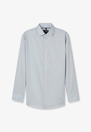 Heren overhemd met lange mouwen, knoopsluiting, blauw-witte kleine geruite patroon en brede kraag, maat 41/16.