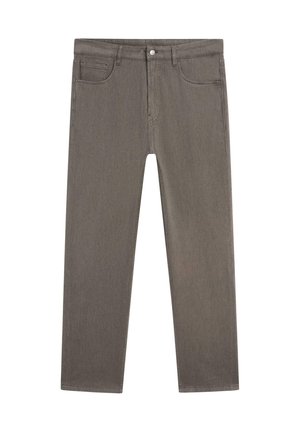 Grå denimjeans med rak benmodell, med fem fickor, knäppning fram och subtil textur.