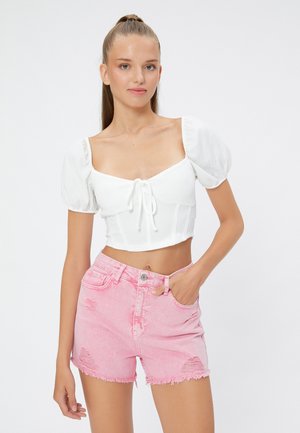 PUFF SLEEVE LOOKING CROP - Blouse - beige