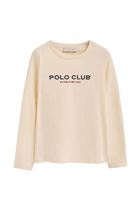 Langarm-Cremet-Shirt aus Baumwolle mit Rundhalsausschnitt und "POLO CLUB ESTABLISHED 2012" Aufdruck in Dunkelblau und Rot.