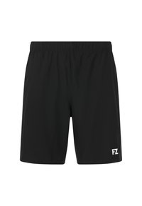 Svarta sportshorts i lätt tyg, med resårmidja och en liten vit logotyp på vänster ben.