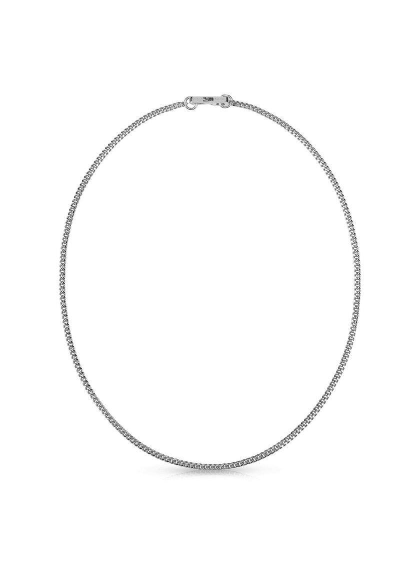 Collana in argento sterling con design liscio e arrotondato. Presenta una delicata intrecciatura e un gancio sicuro. Finitura lucida e riflettente.