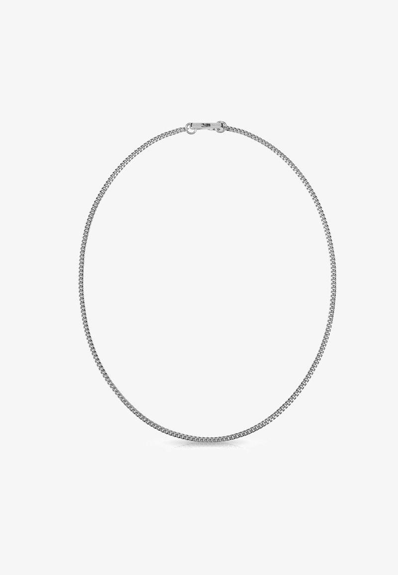 Collana in argento sterling con design liscio e arrotondato. Presenta una delicata intrecciatura e un gancio sicuro. Finitura lucida e riflettente.