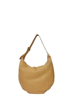 Borsa hobo in pelle color cuoio con tracolla regolabile e piccolo marchio in rilievo "BIASIA" al centro davanti.