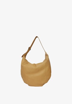 Borsa hobo in pelle color cuoio con tracolla regolabile e piccolo marchio in rilievo "BIASIA" al centro davanti.
