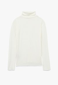 Turtleneck shirt met lange mouwen in zachte witte stof, met een aansluitende hals, rechte onderkant en een licht relaxte pasvorm met minimale naden.