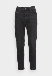 Zwarte denimjeans met een slim fit, voorzien van een knoopsluiting, voorzakken en een minimale vervaging. K klasiek vijf-pocket ontwerp.