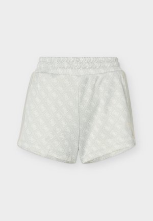 Białe spodenki z elastycznym pasem, z subtelnym wzorem monogramu i bocznymi kieszeniami, zaprojektowane do noszenia na co dzień.