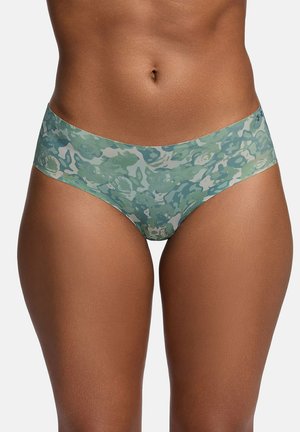 Hoge taille ondergoed in lichtgroen en donkergroen camouflagepatroon. Gladde stof met een naadloos ontwerp, wat volledige bedekking en comfort biedt.
