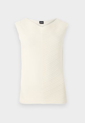 Taco sin mangas en color crema, con un escote en V, patrón ondulado texturizado y una silueta ajustada, fabricado con un tejido suave y elástico.