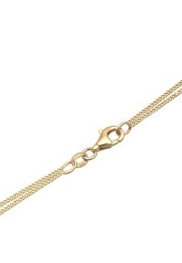 Guldbelagt kædearmbånd med en lobster clasp, der har et tekstureret linkdesign, glat overflade og stempelindgraveret.