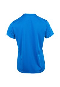 Lyhythihaine urheilupaita kirkkaan sinisenä. Valmistettu sileästä, kevyestä kankaasta, jossa on pyöreä kaula-aukko ja tasaiset saumat. Ei näkyviä logoja tai kuvioita.