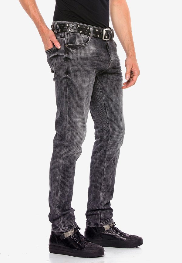 mit ausgefallener Gitter-Musterung - Jeans Slim Fit - schwarz