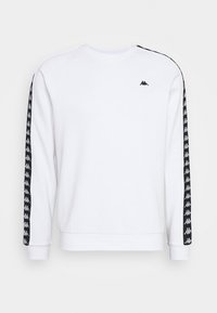 Witte sweatshirt van katoen, met een ronde hals, lange mouwen en zwarte zijstrepen met een logo patroon.