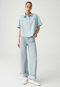 OPUS MODERN CLEAN SOFT LOOK - Wide Leg - light coastal blue/denim ...