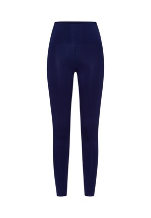 Leggings blu navy realizzati in tessuto elastico, con un'alta vita e una consistenza liscia, progettati per una siluetta aderente.