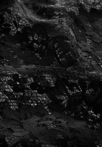 Tissu en dentelle noire avec motifs floraux et détails en résille complexes, doucement plié pour montrer la texture et la profondeur.