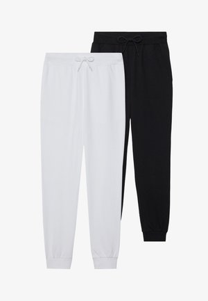 Due pantaloni jogger: uno bianco e uno nero. Realizzati in tessuto morbido, con polsini elasticizzati e cintura con cordino.