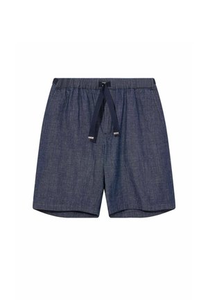 Herre afslappede blå chambray-shorts med elastisk taljebånd og snøre foran, designet for komfort og stil.