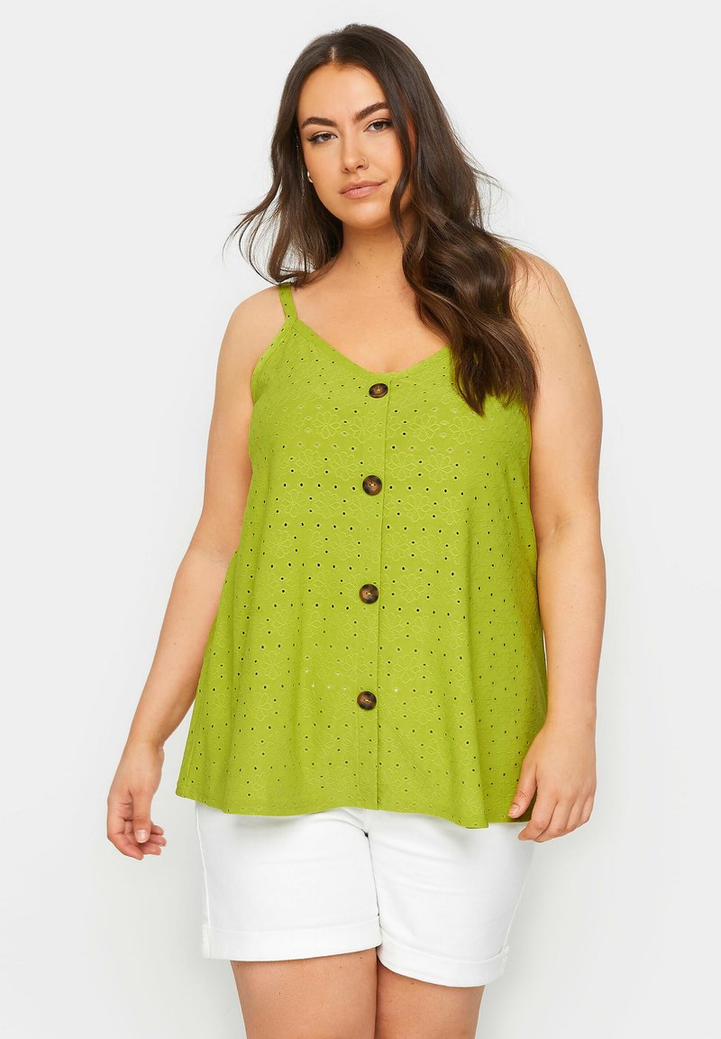 Yours Clothing BRODERIE ANGLAISE BUTTON FRONT - Top - lime