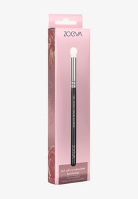 Pennello per sfumature ZOEVA 225 Detail Crease Blender, con testina di setole bianca e affusolata, manico nero e confezione rosa con dettagli dorati.