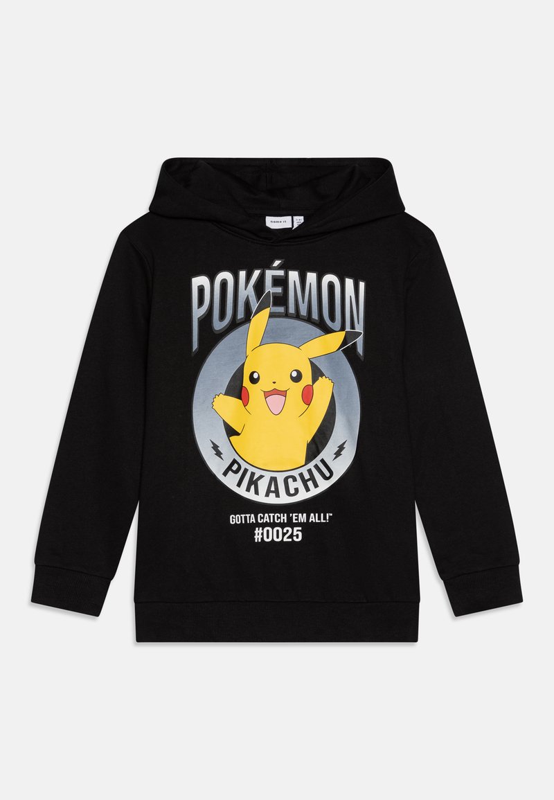 Sweatshirt à capuche noire arborant un graphique de Pikachu avec des accents jaunes, un logo rond et le texte "POKÉMON PIKACHU #0025" en dessous.