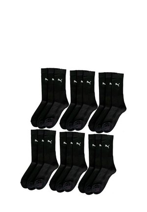 Packung mit 10 schwarzen Sportsocken mit geripptem Textur, versehen mit einem kleinen weißen Puma-Logo am Bund und verstärkten Zehen.