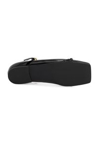 Schwarze, lacklederne Ballerinas mit quadratischer Zehenform, minimalistischem Design und einer flachen, strukturierten Sohle. Verfügt über ein kleines dekoratives Element.