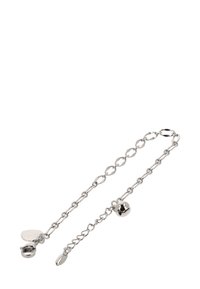 Ezüst lánc karkötő, ovális szemekkel, homár kapoccsal és lógó gömbölyű díszítő elemekkel a különleges részletekért. Simaság és fényes textúra.