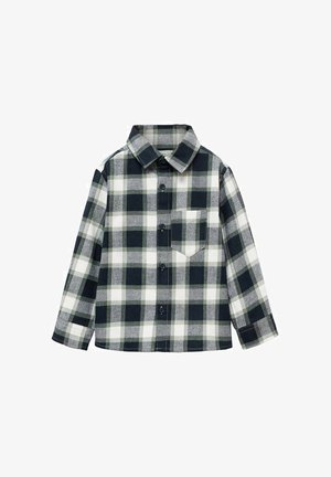 Cămașă în carouri de culoare verde închis, neagră și albă; mâneci lungi, cu nasturi în față, guler și un buzunar pe piept. Fabricată dintr-un material texturat.