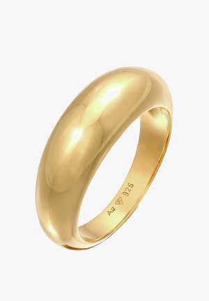Goldbeschichteter Ring mit einem glatten, abgerundeten Design. Einzigartiger Glanz, keine Verzierungen, mit inneren Marken: "Ag" und "925."
