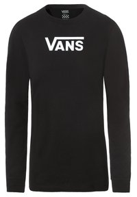Schwarzes Langarm-T-Shirt aus Baumwolle. Mit einem weißen "VANS"-Logo auf der Vorderseite bedruckt. Rundhalsausschnitt-Design mit enganliegenden Ärmeln.