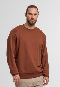 Brown sweatshirt made of soft fabric, featuring a crew neckline and long sleeves. Subtle ribbed cuffs and hem with a relaxed fit.