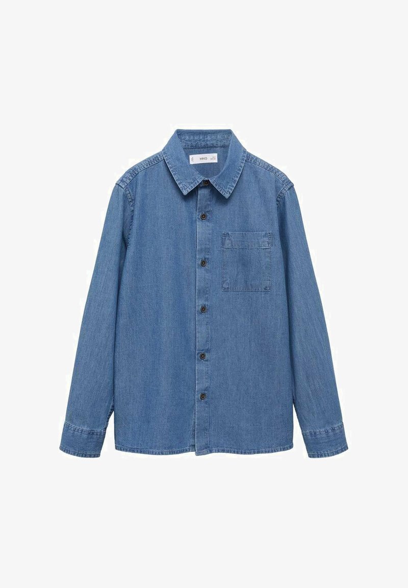 Sininen farkkupaita pitkillä hihoilla, napitettu etuosa, kaulus ja rintatasku. Ominaisuuksia hieman rento istuvuus ja sileä rakenne.