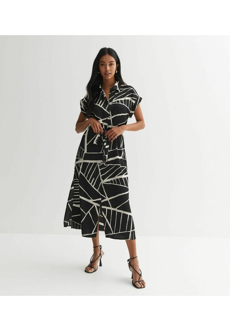 New Look BLACK ABSTRACT TIE - Robe chemise - black pattern/noir ...