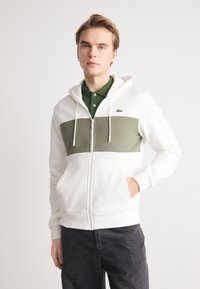 Lacoste ZIPPED COLOURBLOCK HOODIE UNISEX - Mikina so zipsom - flour/oliv